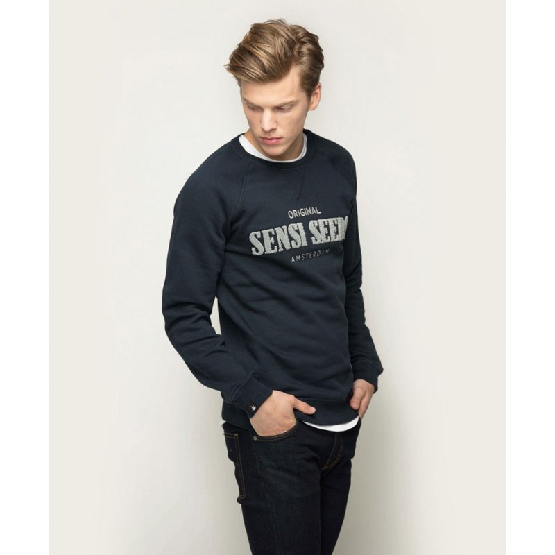 Sensi Seeds Terry Rundhals-Sweatshirt in Blau